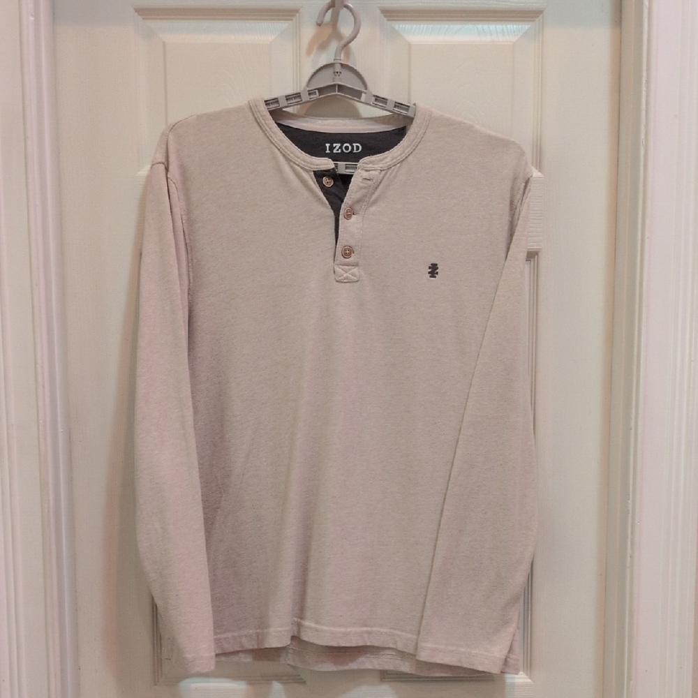 Izod Saltwater Men's Cream Color Long Sleeve Henley Shirt Size XL